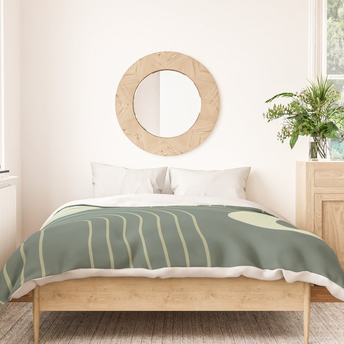 Mid Century Modern Geometric 126 in Forest Green Shades (Rainbow and Sun Abstraction) Duvet Cover Gallery Image 3