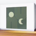 Mid Century Modern Geometric 126 in Forest Green Shades (Rainbow and Sun Abstraction) Wall Mural Gallery Image 2