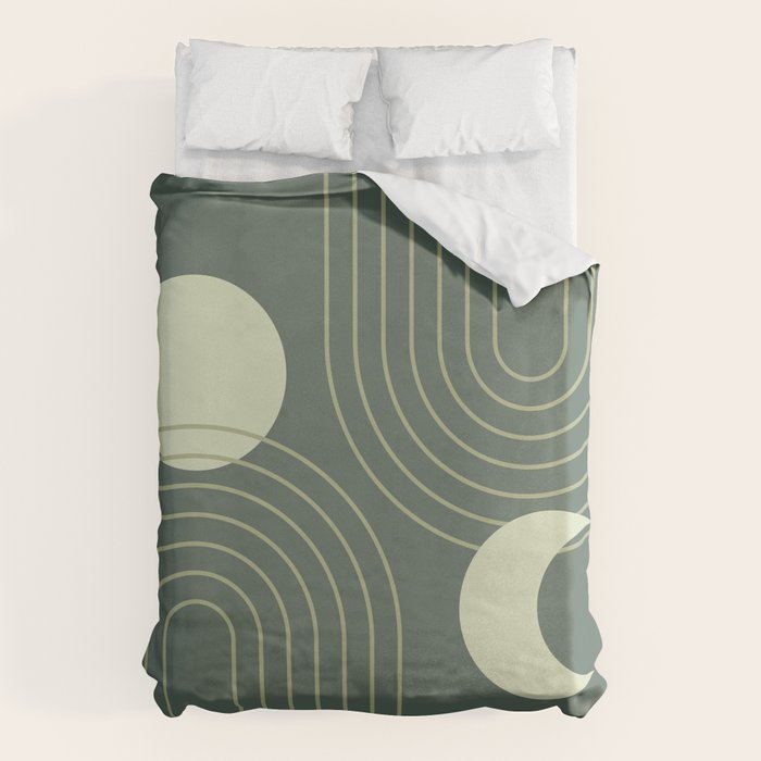 Mid Century Modern Geometric 126 in Forest Green Shades (Rainbow and Sun Abstraction) Duvet Cover Gallery Image 6
