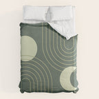 Mid Century Modern Geometric 126 in Forest Green Shades (Rainbow and Sun Abstraction) Duvet Cover Gallery Image 6