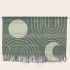 Mid Century Modern Geometric 126 in Forest Green Shades (Rainbow and Sun Abstraction) Wall Hanging Gallery Image 1