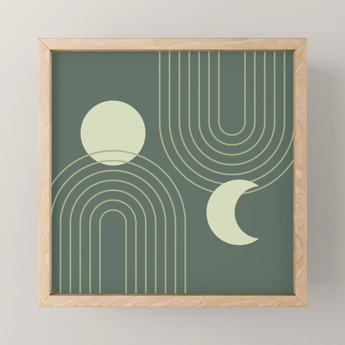 Mid Century Modern Geometric 126 in Forest Green Shades (Rainbow and Sun Abstraction) Mini Art Print Gallery Image 1