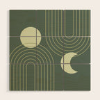 Mid Century Modern Geometric 126 in Forest Green Shades (Rainbow and Sun Abstraction) Wood Wall Art Gallery Image 1