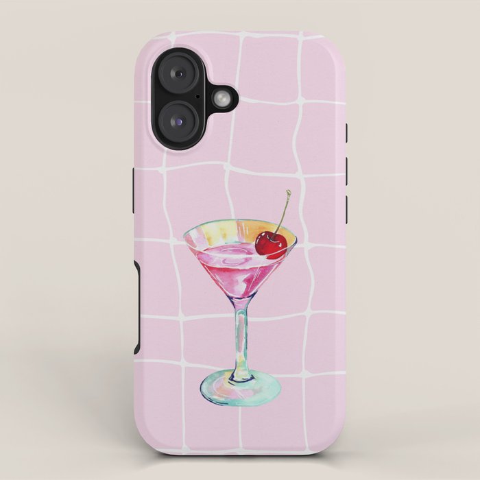 Pink Aesthetic Martini Glass with Cherry iPhone Case Gallery Image 1
