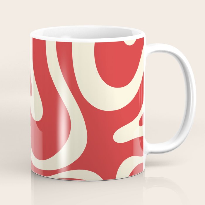 Modern Liquid Swirl Abstract Pattern in Retro Christmas Red and Cream Coffee Mug Gallery Image 1
