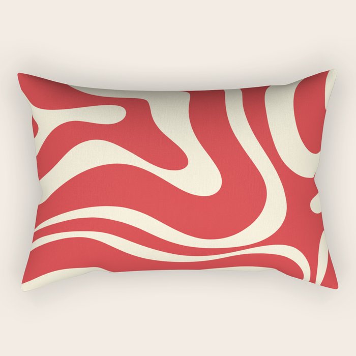 Modern Liquid Swirl Abstract Pattern in Retro Christmas Red and Cream Rectangular Pillow Gallery Image 2