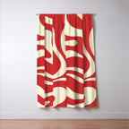 Modern Liquid Swirl Abstract Pattern in Retro Christmas Red and Cream Window Curtain Gallery Image 3