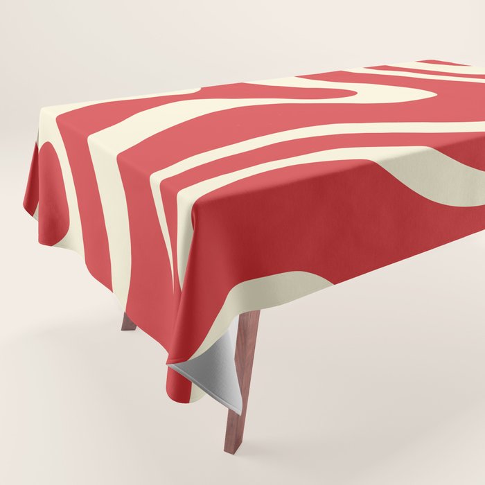 Modern Liquid Swirl Abstract Pattern in Retro Christmas Red and Cream Tablecloth Gallery Image 1