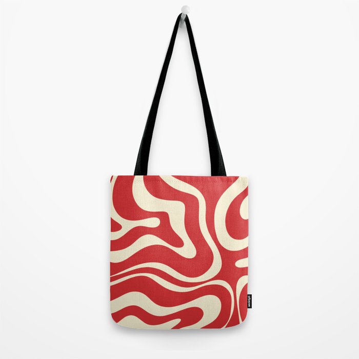 Modern Liquid Swirl Abstract Pattern in Retro Christmas Red and Cream Tote Bag Gallery Image 2