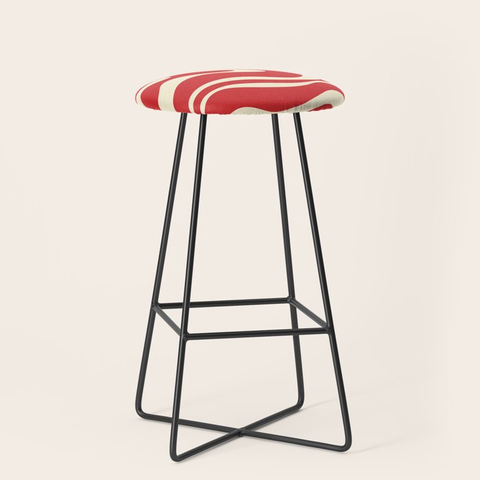 Modern Liquid Swirl Abstract Pattern in Retro Christmas Red and Cream Stool Gallery Image 1