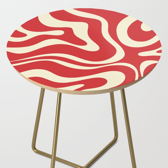 Modern Liquid Swirl Abstract Pattern in Retro Christmas Red and Cream Side Table Gallery Image 2