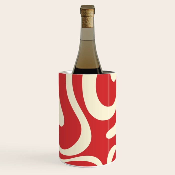 Modern Liquid Swirl Abstract Pattern in Retro Christmas Red and Cream Wine Chiller Gallery Image 3