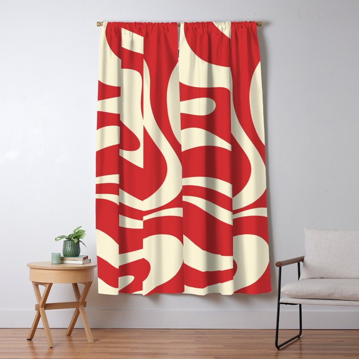 Modern Liquid Swirl Abstract Pattern in Retro Christmas Red and Cream Window Curtain Gallery Image 5