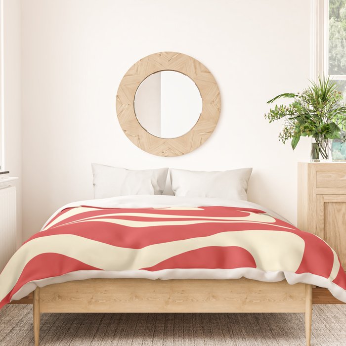 Modern Liquid Swirl Abstract Pattern in Retro Christmas Red and Cream Duvet Cover Gallery Image 3