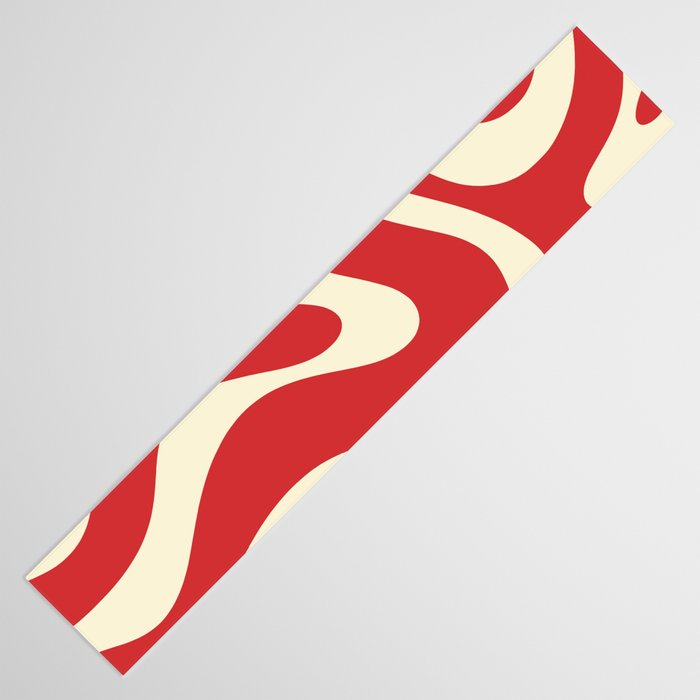 Modern Liquid Swirl Abstract Pattern in Retro Christmas Red and Cream Table Runner Gallery Image 3