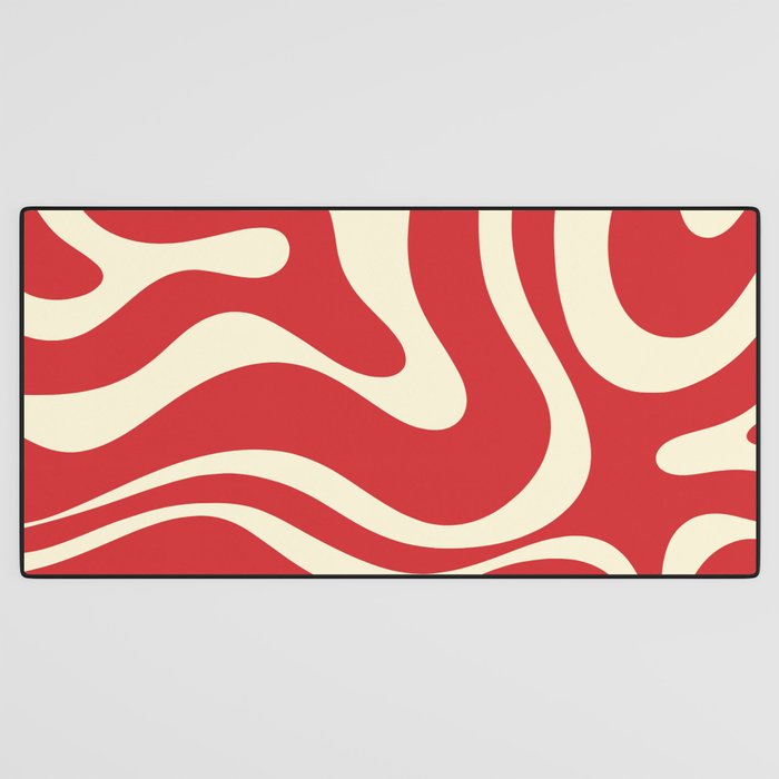 Modern Liquid Swirl Abstract Pattern in Retro Christmas Red and Cream Desk Mat Gallery Image 3