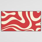 Modern Liquid Swirl Abstract Pattern in Retro Christmas Red and Cream Desk Mat Gallery Image 3