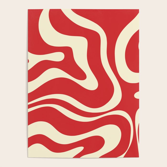 Modern Liquid Swirl Abstract Pattern in Retro Christmas Red and Cream Poster Gallery Image 4