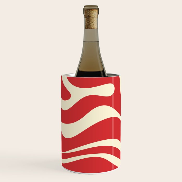 Modern Liquid Swirl Abstract Pattern in Retro Christmas Red and Cream Wine Chiller Gallery Image 2