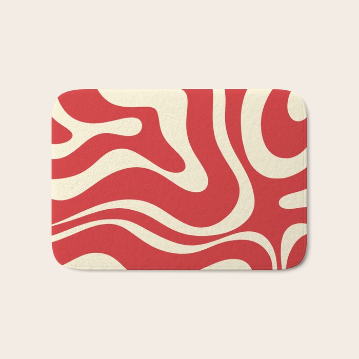 Modern Liquid Swirl Abstract Pattern in Retro Christmas Red and Cream Bath Mat Gallery Image 1
