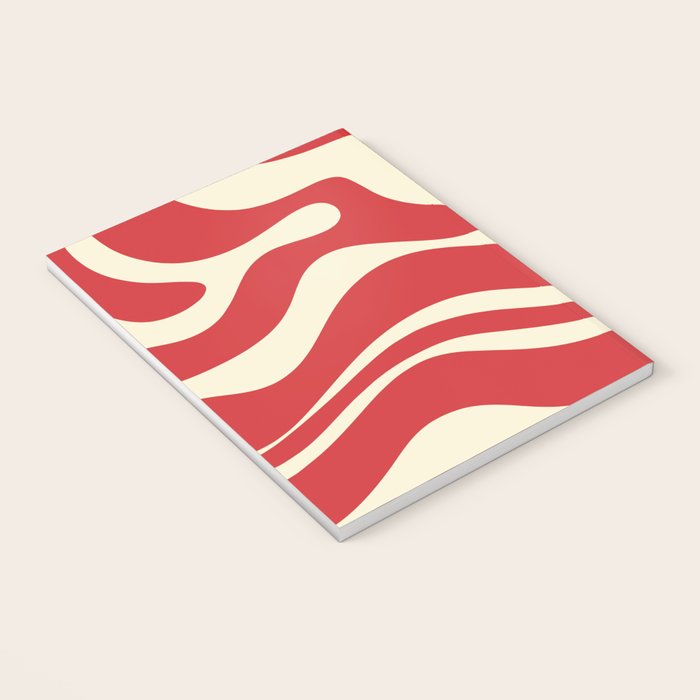 Modern Liquid Swirl Abstract Pattern in Retro Christmas Red and Cream Notebook Gallery Image 3