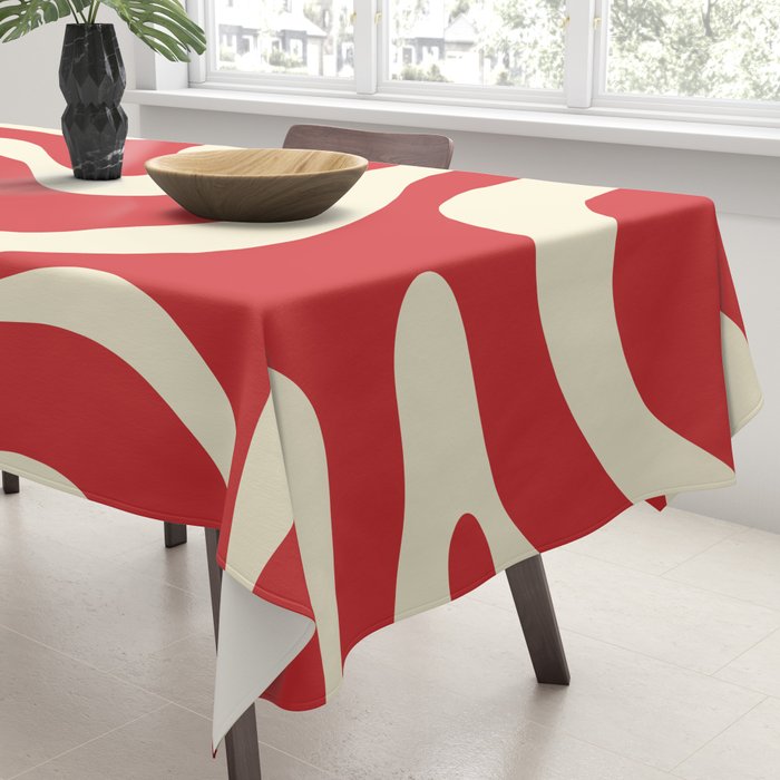 Modern Liquid Swirl Abstract Pattern in Retro Christmas Red and Cream Tablecloth Gallery Image 3