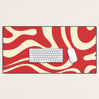Modern Liquid Swirl Abstract Pattern in Retro Christmas Red and Cream Desk Mat Gallery Image 1