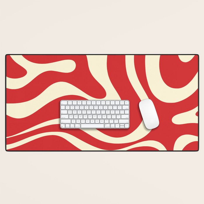 Modern Liquid Swirl Abstract Pattern in Retro Christmas Red and Cream Desk Mat Gallery Image 1