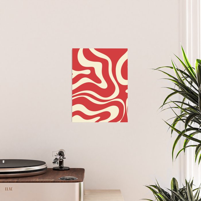 Modern Liquid Swirl Abstract Pattern in Retro Christmas Red and Cream Poster Gallery Image 2