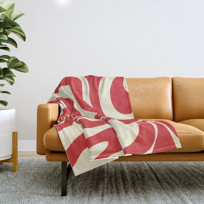 Modern Liquid Swirl Abstract Pattern in Retro Christmas Red and Cream Throw Blanket Gallery Image 1