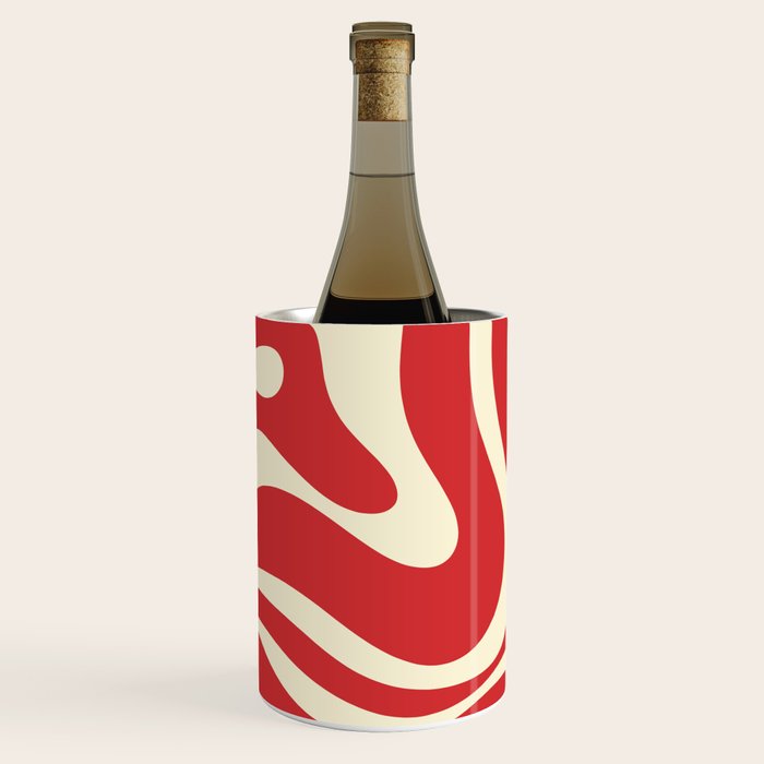 Modern Liquid Swirl Abstract Pattern in Retro Christmas Red and Cream Wine Chiller Gallery Image 1