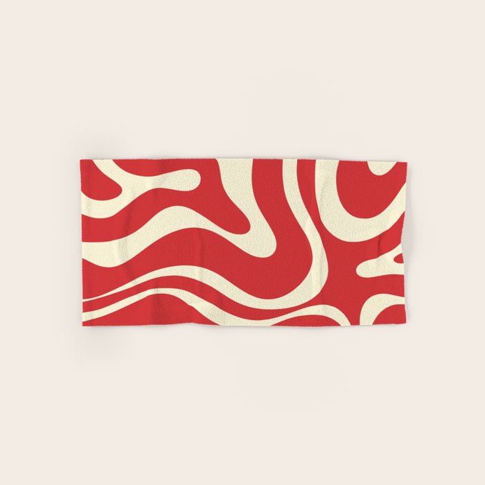 Modern Liquid Swirl Abstract Pattern in Retro Christmas Red and Cream Bath Towel Gallery Image 1