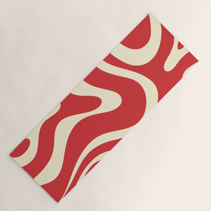 Modern Liquid Swirl Abstract Pattern in Retro Christmas Red and Cream Yoga Mat Gallery Image 1