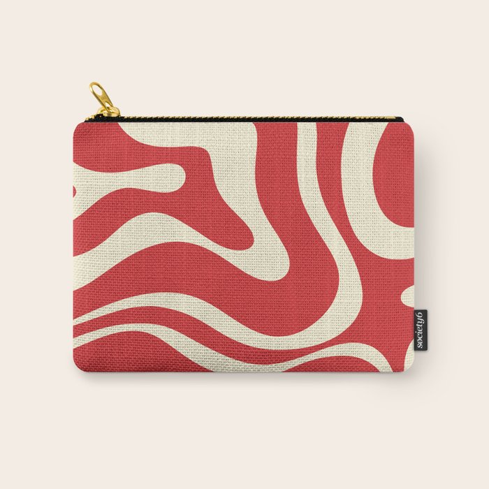 Modern Liquid Swirl Abstract Pattern in Retro Christmas Red and Cream Carry All Pouch Gallery Image 1