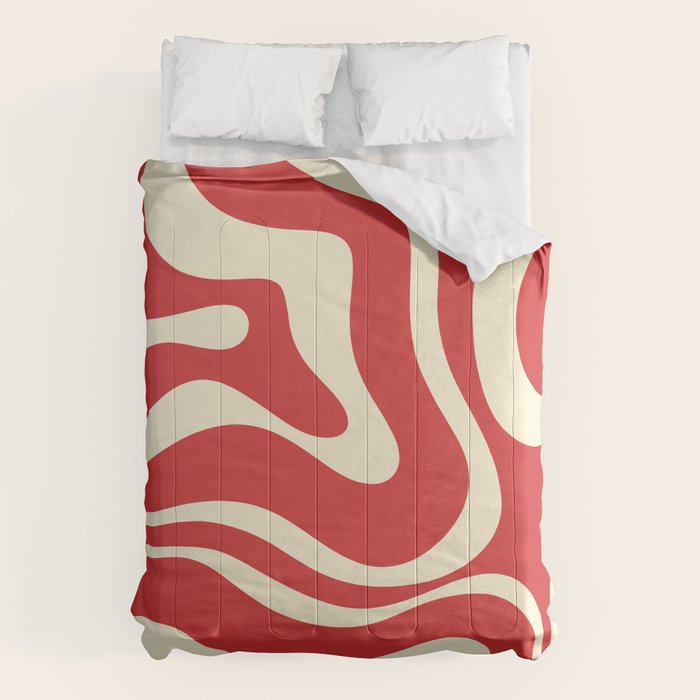 Modern Liquid Swirl Abstract Pattern in Retro Christmas Red and Cream Comforter Gallery Image 1
