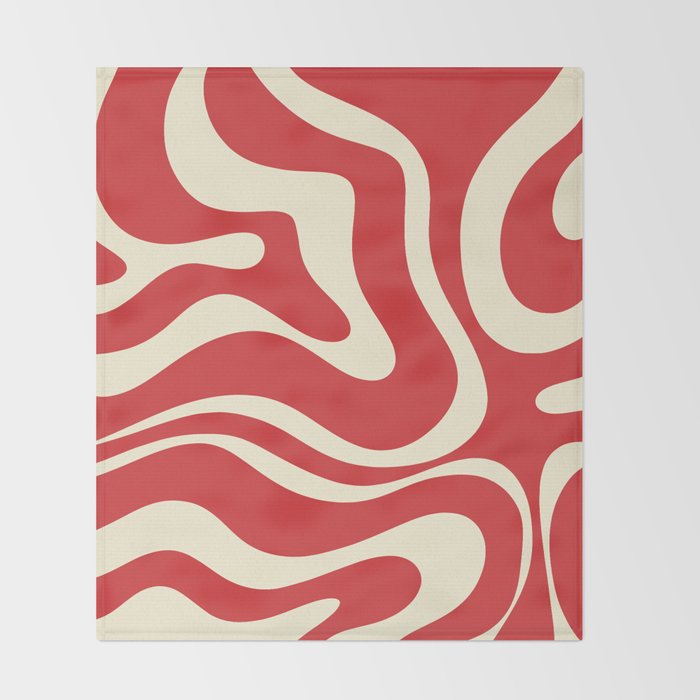 Modern Liquid Swirl Abstract Pattern in Retro Christmas Red and Cream Throw Blanket Gallery Image 2