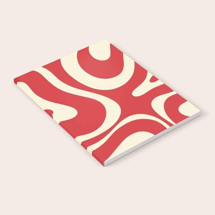 Modern Liquid Swirl Abstract Pattern in Retro Christmas Red and Cream Notebook Gallery Image 2