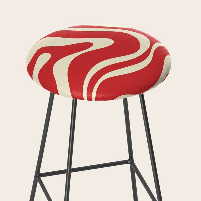 Modern Liquid Swirl Abstract Pattern in Retro Christmas Red and Cream Stool Gallery Image 2