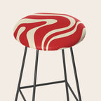 Modern Liquid Swirl Abstract Pattern in Retro Christmas Red and Cream Stool Gallery Image 2