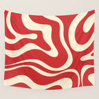 Modern Liquid Swirl Abstract Pattern in Retro Christmas Red and Cream Wall Tapestry Gallery Image 4