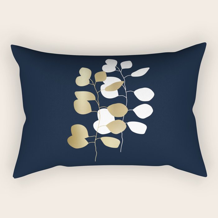 Leaf Duo, Gold and White on Navy Blue Rectangular Pillow Gallery Image 1