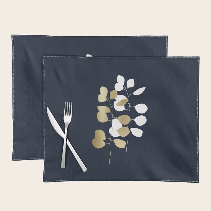 Leaf Duo, Gold and White on Navy Blue Placemat Gallery Image 1