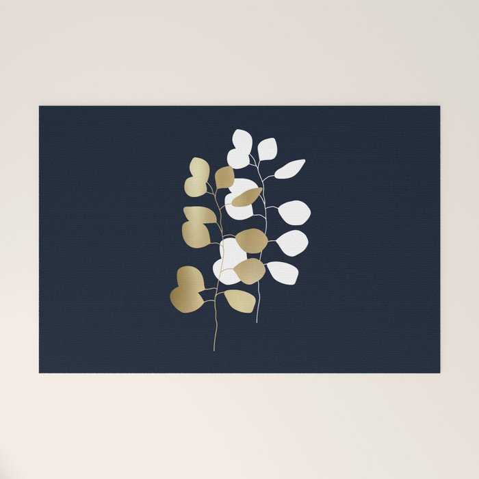 Leaf Duo, Gold and White on Navy Blue Welcome Mat Gallery Image 1