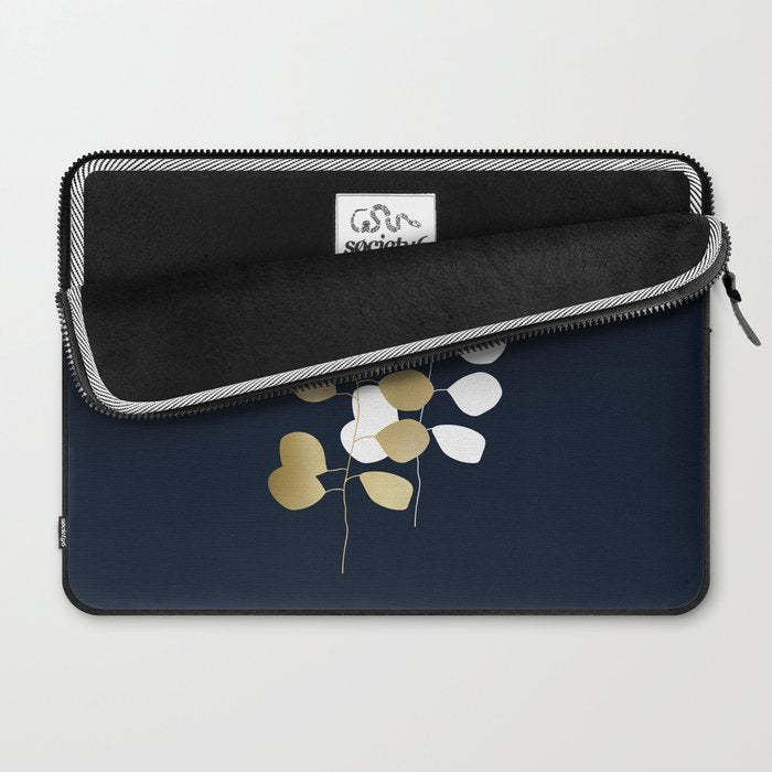 Leaf Duo, Gold and White on Navy Blue Laptop Sleeve Gallery Image 2