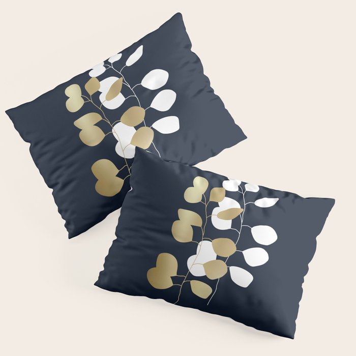 Leaf Duo, Gold and White on Navy Blue Pillow Sham Gallery Image 3