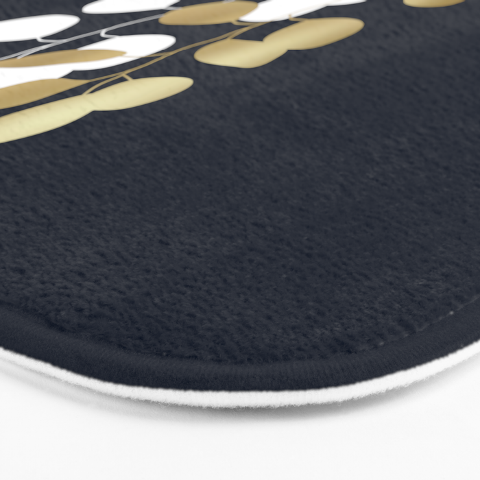 Leaf Duo, Gold and White on Navy Blue Bath Mat Gallery Image 3