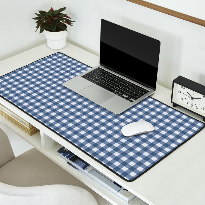 Gingham Plaid Pattern - Classic Blue Desk Mat Gallery Image 2
