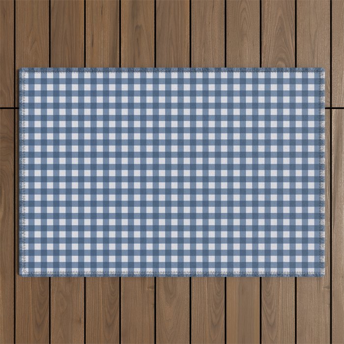 Gingham Plaid Pattern - Classic Blue Outdoor Rug Gallery Image 1