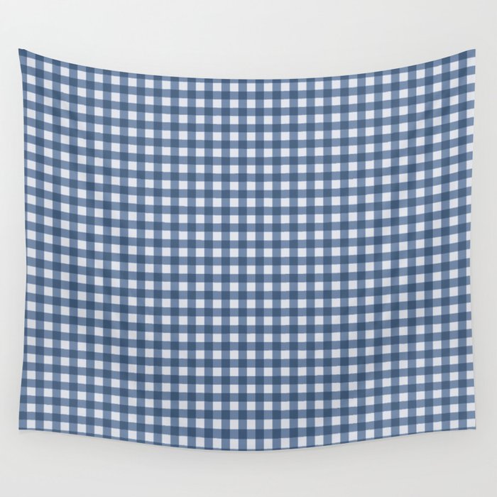 Gingham Plaid Pattern - Classic Blue Wall Tapestry Gallery Image 1