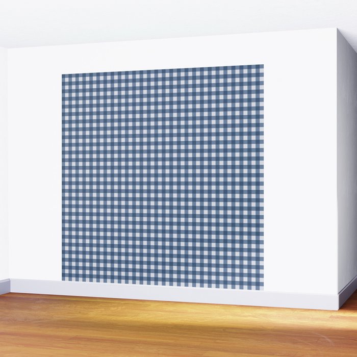 Gingham Plaid Pattern - Classic Blue Wall Mural Gallery Image 2